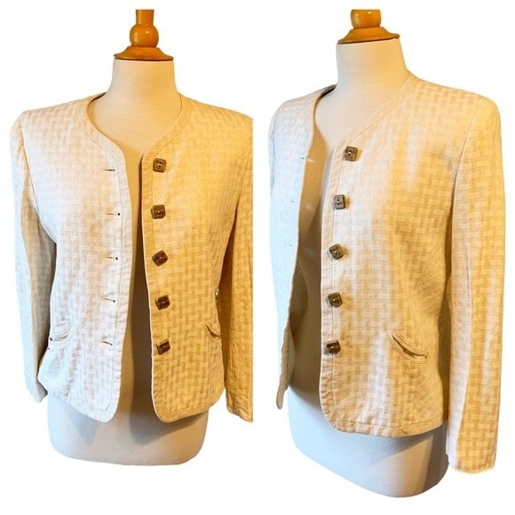 Vintage Cream Linen Viscose Blazer with Bone Buttons Made in West Germany - 10 - Picture 7 of 7